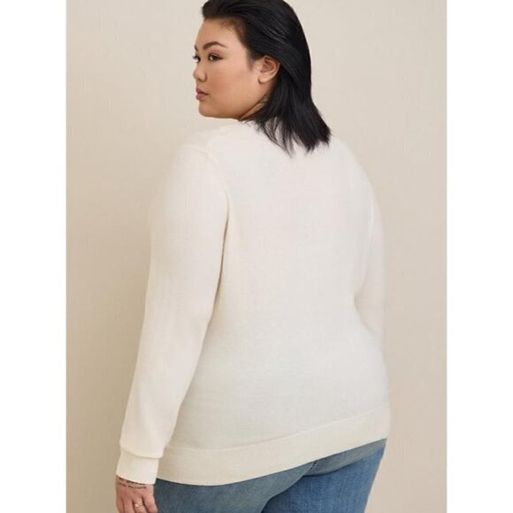 Women's Torrid Button UP Soft Cardigan Crew Sweater, Ivory, Plus Size 5, 5X, 28 - Picture 4 of 9